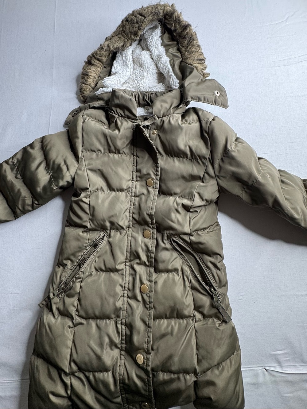 Copper Key Olive Green Girls' Quilted Puffer with Faux Fur Hood